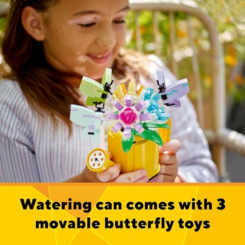 LEGO Creator 3in1 Flowers in Watering Can Toy to Welly Boot to 2 Birds on a Perch, Animals Set for Girls, Boys & Kids, with 3 Butterfly Toys, Makes a Great Desk Accessory, Nature Gift 31149