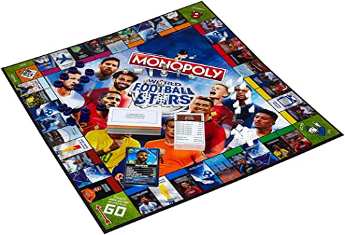 Winning Moves Football Stars Monopoly Board Game, Play with Cristiano Ronaldo, Lionel Messi, Neymar, Harry Kane and Salah, Perfect for the World Cup, gift and toy for boys and girls aged 8 plus