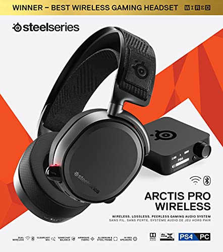 SteelSeries Arctis Pro Wireless - Gaming Headset - Hi-Res Speaker Drivers - Dual Wireless (2.4G & Bluetooth) - Dual Battery System - For PC, PS5 and PS4 - Black