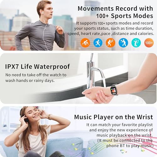 Popglory Smart Watch Women Men Answer/Make Calls, 1.85" Smartwatch 2 Straps with Split Screen, 100+ Sports Fitness Watch with Blood Pressure/Oxygen/Heart Rate Monitor for iOS and Android