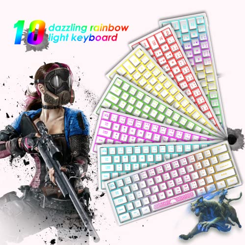 LexonElec K61 60% Percent Compact Gaming Keyboard white keycaps UK Layout, RGB Illuminated LED Backlit Light up Wired Keyboard Mechanical Feel Ergonomic Shortcut for PC Laptop MAC ps4 Gamer Travel