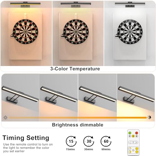 HURYEE Picture Light Battery Operated, Wireless Picture Light with Remote, 3 Color Modes Art Lights for Paintings, Dimmable led Picture Lights for Wall Art, Gallery, Dart Board