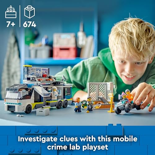 LEGO City Police Mobile Crime Lab Truck Toy for 7 Plus Year Old Boys, Girls & Kids, Vehicle Set with Quad Bike, 2 Officer, 1 Scientist and 2 Crook Minifigures for Pretend Play, Birthday Gifts 60418