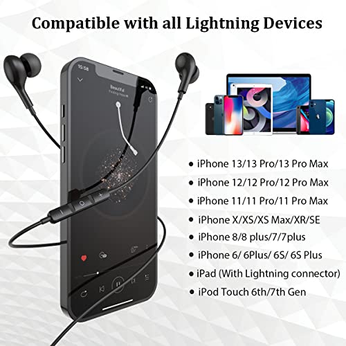 Guguearth Lightning Headphones for iPhone, MFi Certified Headphones for iPhone 11 In-Ear Noise Isolating Magnetic Earbuds with Microphone Controller Earphones for iPhone 14/13/12/11 Pro Max X XS XR 8P