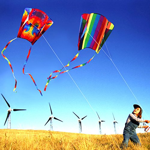 Rainbow Kite, Kids Colorful Pocket Kite Toys, Outdoor Sport Single Line Flying Kites for Children and Adult, Easy Flyer with String (Stripe)