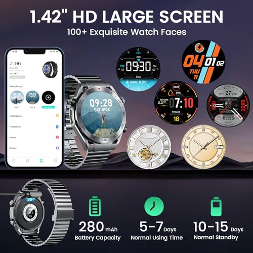 Men Smart Watch Fitness Tracker: 1.42-Inch Smartwatch Answer Make Calls Band Heart Rate Blood Oxygen Sleep Monitor 123 Sports Modes IP67 Waterproof Activity Tracker Compatible Android and IOS