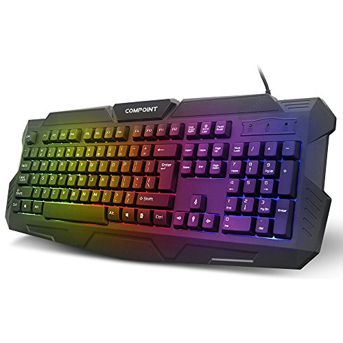 Dynamode USB Chroma Gaming Keyboard - Silent Mechanical UK Layout Lighting Keyboard for PC, Laptop, Smart TV, Gaming - Black Wired Membrane Professional Gaming Keyboard with 104 RGB Backlit Key