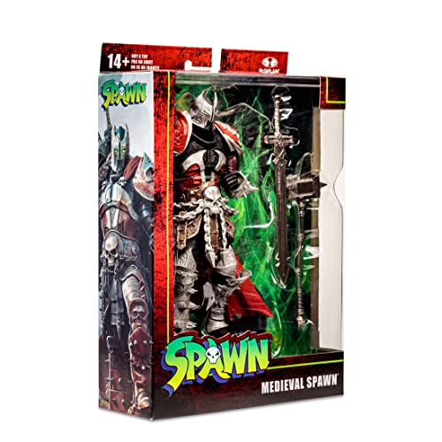 McFarlane Toys, Spawn Comic 7-inch Medieval Spawn Action Figure with 22 Moving Parts, Collectible Figure with Accessories and Collectors Stand Base – Ages 12+