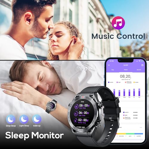 Men Smart Watch Fitness Tracker: 1.42-Inch Smartwatch Answer Make Calls Band Heart Rate Blood Oxygen Sleep Monitor 123 Sports Modes IP67 Waterproof Activity Tracker Compatible Android and IOS