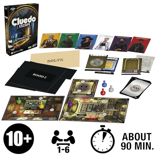 Cluedo Escape: The Midnight Hotel Board Game, 1-Time Solve Escape Room Games for 1-6 Players, Cooperative Mystery Games