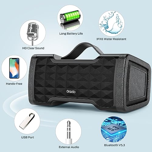 oraolo Bluetooth Speaker Loud 40W Wireless Portable Large Speaker Stereo Sound, IPX6 Waterproof, Support USB/AUX Input, Built-in Mic for Home Party Outdoor