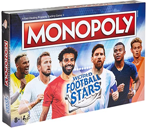 Winning Moves Football Stars Monopoly Board Game, Play with Cristiano Ronaldo, Lionel Messi, Neymar, Harry Kane and Salah, Perfect for the World Cup, gift and toy for boys and girls aged 8 plus