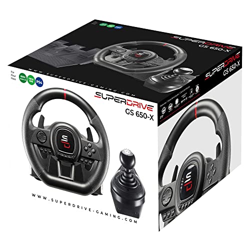 Superdrive - GS650-X racing wheel with manual shifter, 3 pedals, and paddle shifters for Xbox Serie X/S, PS4, Xbox One (programmable)