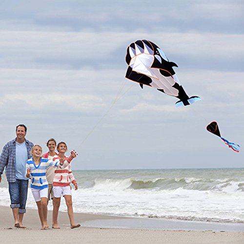 Lixada 3D children adults kites Giant frameless soft parafoil giant whale kite, single line kite Best large beach kite, 120 * 215cm, with storage bag