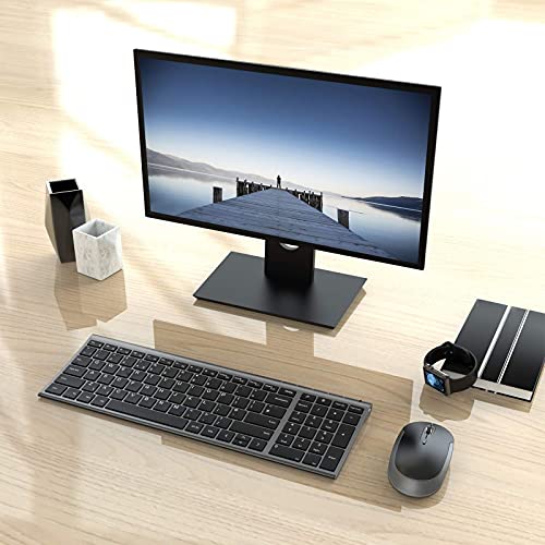 Wireless Rechargeable Keyboard and Mouse Combo, 2.4G USB Keyboard and Mice Set Ultra-Thin Full Size Compact Silent UK Layout for PC, Computer, Laptop, Black and Space Gray