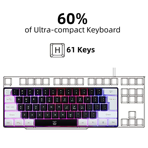 Snpurdiri 60% Wired Gaming Keyboard, True RGB Mechanical Feeling,Ultra-Compact Mini Keyboard with Detachable Cable,White and Black Color