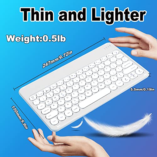 Bluetooth Keyboard, Wireless Keyboard and Mouse 2.4 USB Rechargeable Lightweight 10IN Universal Quiet Portable Mini Keyboard and Mouse Set for iPad,iOS,Mac,Windows,Android Tablet Laptop Upgrade-White