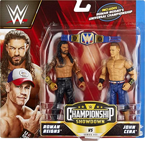 Mattel WWE Roman Reigns vs John Cena Championship Showdown Action Figure 2-Pack with Universal Championship, 6-inch