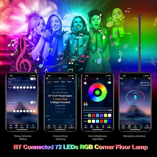 Mersyn Smart LED Floor Lamp, 160CM RGB Corner Floor Lamp 16 Million Color Changing Mood Light with Music Sync, Remote & App Control, DIY Mode & Timing, Modern Mood Lighting for Living Room