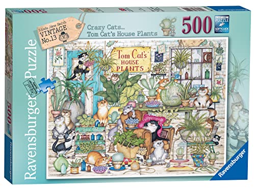 Ravensburger Crazy Cats - Tom Cat’s House Plants 500 Piece Jigsaw Puzzle for Adults and Kids Age 10 Years Up