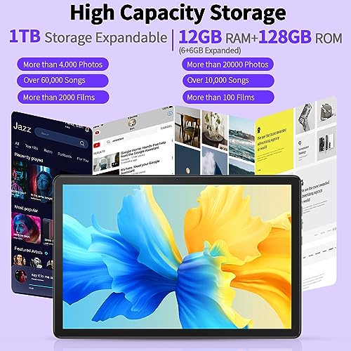 VASOUN 4G Phone Tablet 10 inch Tablet Android 12, 128GB RAM, 12GB (+6GB Expand), Octa-Core Processor, 1920x1200 FHD IPS Screen, 13MP Rear Camera, Bluetooth, GPS, 5G WiFi Tablet with Case