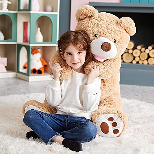 EARTHSOUND Giant Teddy Bear Stuffed Animal,Large Plush Toy Big Soft Toys,Huge Life Size Jumbo Cute Fat Bears Animals,Gifts for Kids (Brown, 100cm)