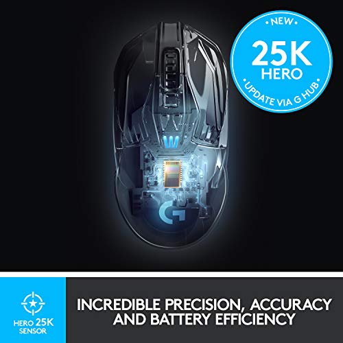 Logitech G903 LIGHTSPEED Wireless Gaming Mouse, HERO 25K Sensor, 25,600 DPI, RGB, Lightweight, Programmable Buttons, 140h Battery Life, POWERPLAY-compatible, Ambidextrous, PC/Mac - Black