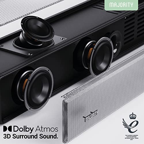 MAJORITY Sierra Plus | Dolby Atmos 2.1.2 Bluetooth Soundbar with Wireless Subwoofer | 400W Up-Firing Surround Sound Speakers For 3D Audio Home Theatre | USB, AUX, Optical, RCA & 3x HDMI | Custom EQ