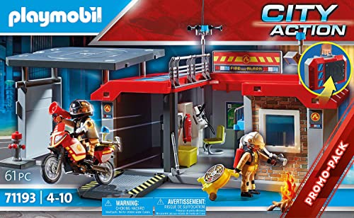 Playmobil 71193 City Action Take Along Fire Station, Carry Case playset with , Helipad, Motorcycle and Fire Team, playset for children ages 4 years+