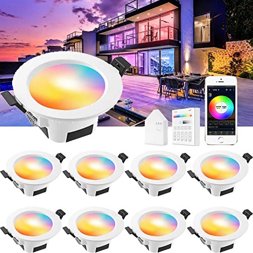 INDARUN WiFi 5W 350LM Led Downlights for Ceiling Dimmable RGBCW, Bluetooth Mesh Recessed Ceiling Lighting for Living Room, Kitchen, KTV, Bars, Compatible with Amazon Alexa/Google Home (10 Packs)