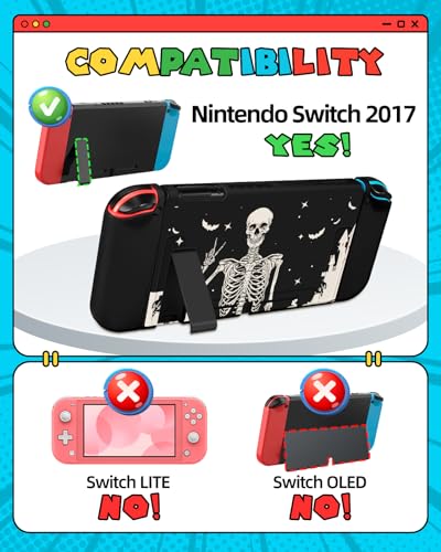 Phonebliss Skull Skeleton for Nintendo Switch Case Cute Spooky Protector Accessories Cases Goth Gothic Skin Shell Dockable Cover for Switch 2017