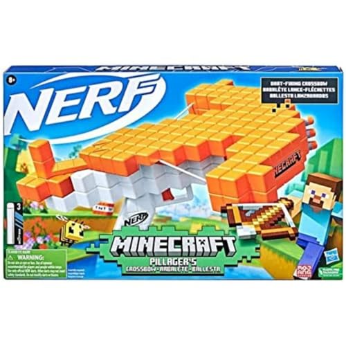 Nerf Minecraft Pillager's Crossbow Dart-Blasting Crossbow, Real Crossbow Action, Includes 3 Official Nerf Elite Darts