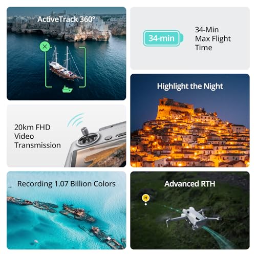 DJI Mini 4 Pro (DJI RC 2), Folding Mini-Drone with 4K HDR Video Camera for Adults, Under 0.549 lbs/249 g, 34 Mins Flight Time, 20 km Max Video Transmission Distance, Omnidirectional Vision Sensing