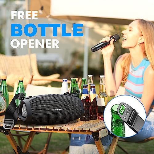 W-KING Portable Bluetooth Speaker Loud with Wireless Microphone, 70W Waterproof Wireless Bluetooth Speaker for Outdoor Party, Deep Bass - Triple Passive Radiators/DSP/42H/TF/AUX/EQ/Power Bank/Opener