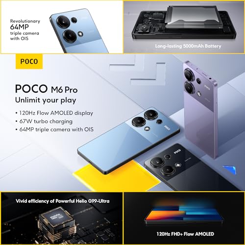 POCO M6 Pro Blue - Smartphone 12+512GB, Helio G99, 64MP triple camera, 6.67" Flow 120Hz AMOLED display, 5000mAh, 67W turbo charging (UK Version + 2 Years Warranty)