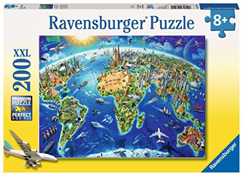 Ravensburger World Landmarks Map 200 Piece Jigsaw Puzzle for Kids Age 8 Years Up