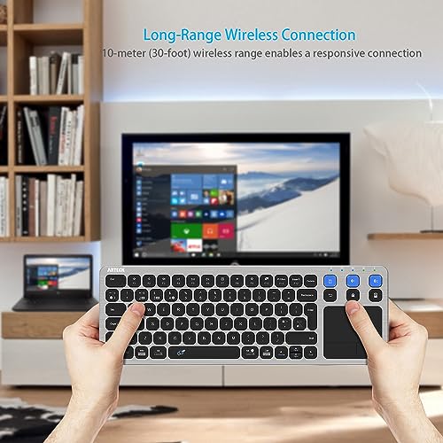 Arteck Universal 2.4G Wireless and Bluetooth Touch TV keyboard Multi-Device with Easy Media Control and Build-in Touchpad Wireless Keyboard for Smart TV, TV Box, TV-Connected Computer, Mac, HTPC