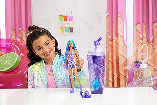 Barbie Pop Reveal Fruit Series Doll, Grape Fizz Theme with 8 Surprises Including Pet & Accessories, Slime, Scent & Color Change, HNW44