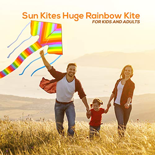 Huge Rainbow Delta Kite for Children and Adults - Great Outdoor Kids Toys for Beginners - Very Easy to Fly Kite - Even in Low Winds - Makes a Great Gift or Stocking Filler