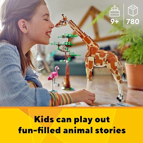 LEGO Creator 3in1 Wild Safari Animals, Giraffe Toy to Gazelle Figures to Lion Model, Set for Kids, Girls & Boys Aged 9 Plus, Includes Flamingo and Butterfly, Nature Gifts for Imaginative Play 31150