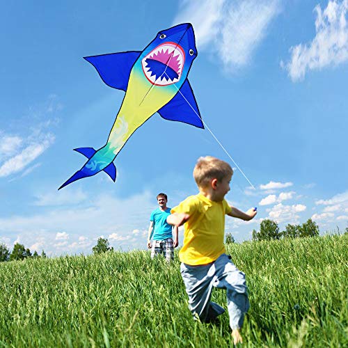 HONBO HUGE Shark Kites for Kids & Adults, Easy to Assemble Fly Beginner Kite For Boys & Girls For Outdoor Game, Beach Trip, Large Kite Flyer 75"x45" With Long Tail, and 50 Meters String For Summer