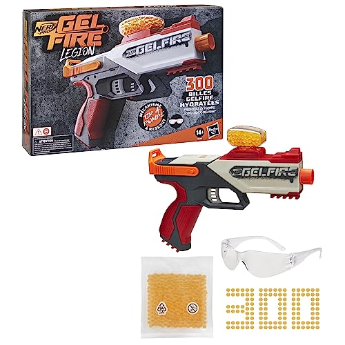 Nerf Pro Gelfire, Legion Spring Blaster, 300 Gelfire Balls, 130 Ball Hopper Loader, Glasses