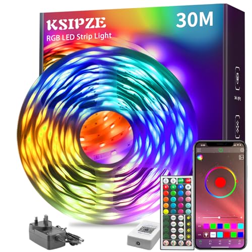 KSIPZE 30m Led Strip Lights RGB Music Sync Color Changing, Led Lights with Smart App Control Remote, Led Lights for Bedroom Lighting Flexible Home Decoration