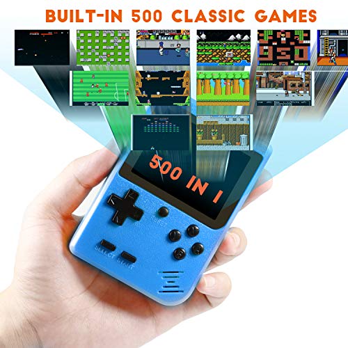 Hbaid Handheld Game Console, Retro Mini Game Player with 500 Classical Games 3.0-Inch Color Screen Support for Connecting TV Two players 1020mAh Rechargeable Battery Gift for Kids and Adult (Blue)