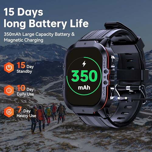 OUKITEL BT20 Military Smart Watch for Men Women, 50M Waterproof Rugged Fitness Tracker, Bluetooth Call, Voice Assistant, 1.96 Inch Touchscreen, 100+ Sports Modes, 24H Health Monitor, for iOS/Android