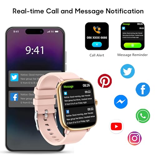 Popglory Smart Watch for Women Men Kids, 1.69" Smartwatch, 48mm Fitness Tracker Watch with Blood Pressure and Heart Rate Monitor 100+ Sports Waterproof Fitness Watch, Long Standby for Android iOS