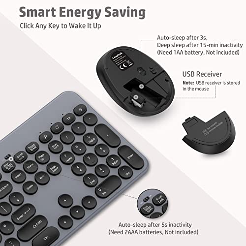 LeadsaiL Wireless Keyboard and Mouse Set with Phone and Tablet Holder, Wireless USB Mouse and Computer Keyboard Combo, Full-sized QWERTY UK Keyboard for HP/Lenovo Laptop and Mac-Grey