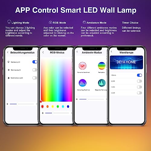 Wall Light Indoor, Wall Lamp Dimmable with Battery with USB Charging Port, Smart Wall Lamp Touch Control 3 Brightness Levels 16 Million Colours 360° Rotatable for Living Room (Black+Colorful Light)