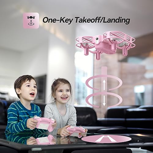 DEERC D11 Mini Drone for Kids, LED RC Quadcopter for Beginners, Throw to Go, Circle Fly, 3D Flip, 3 Speeds, One Key Takeoff, Gifts Toys Boys Girls-3 Batteries, Pink