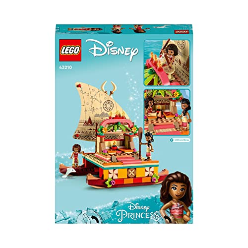 LEGO 43210 Disney Princess Moana's Wayfinding Boat Toy with Moana and Sina Mini-Dolls plus Dolphin Figure, Creative Building Toys for Kids, Girls and Boys Aged 6 Plus
